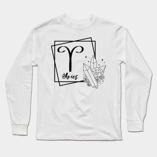 Aries Zodiac Sign Floral Crystal Design Long Sleeve T-Shirt